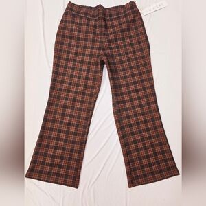 Lumiere Womens Cozy Plaid Straight Leg Pull On Ponte Pants, Brown- Large